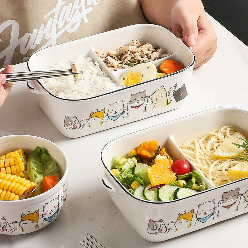 Lunch box microwave oven special heating lunch box office worker with lid high-value bento box ceramic compartment cute ins