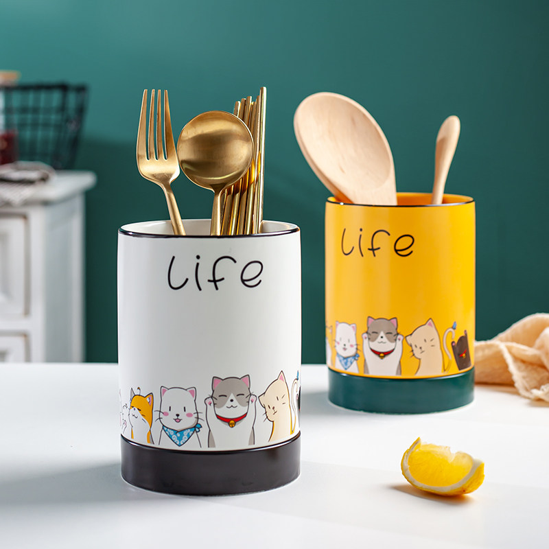Ceramic chopsticks tube drain home cute cartoon kitchen chopsticks rack storage box chopsticks cage chopsticks tube chopsticks box