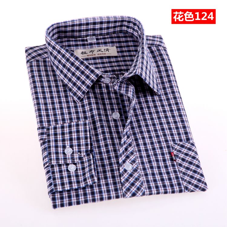 Áo cotton nam thô dài tay kẻ sọc cotton kẻ sọc nam trung tính sơ mi cổ trụ