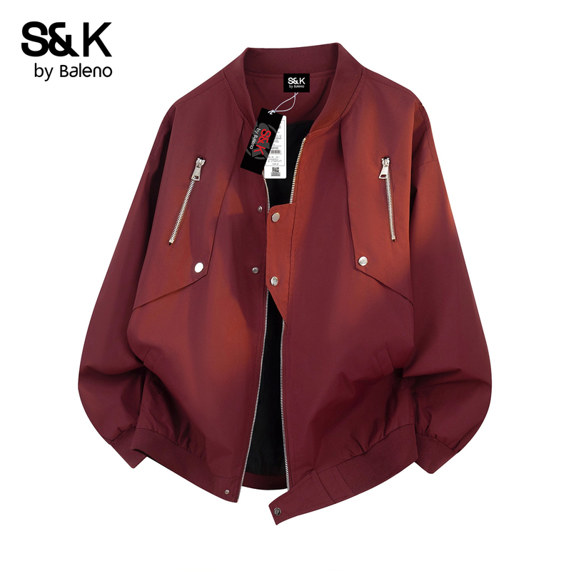 Baleno Red Zipped Work Jacket for Men, Spring Season, Stand Collar, Stylish and Cool Baleno Red Zipped Work Jacket for Men, Spring Season, Stand Collar, Stylish and Cool