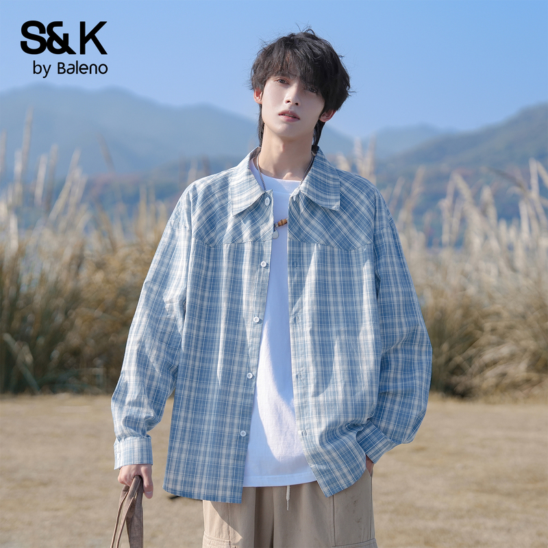 Baleno Japanese-Style Artistic Light Blue Men's Casual Long-Sleeve Shirt Jacket Spring New Cardigan