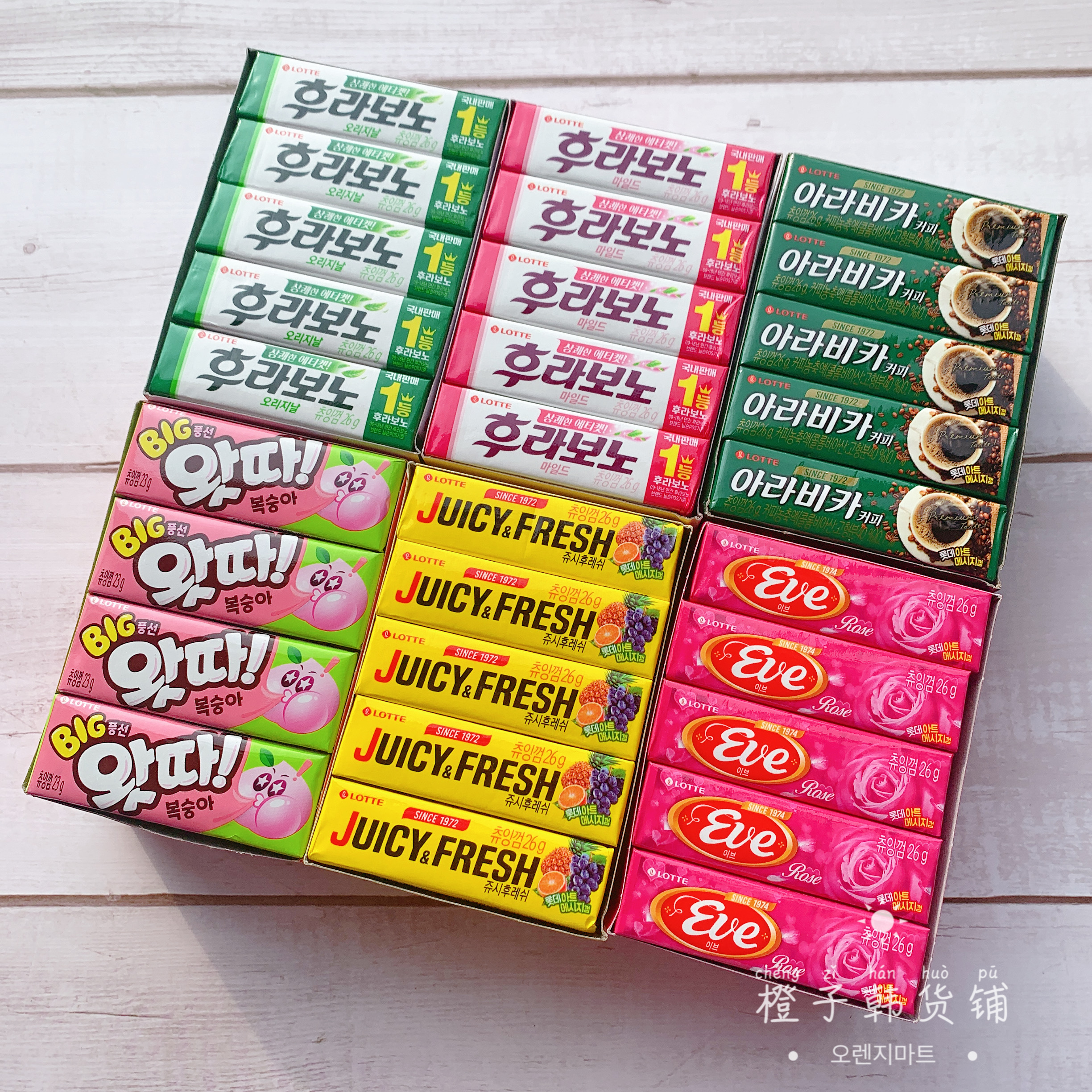 Korea original imported multi-flavor large bubble fruit chewing gum strips contain xylitol mint coffee fruit flavor