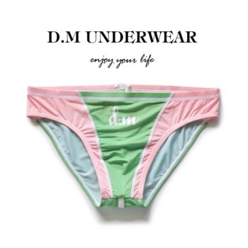 D.m men's underwear zipper low waist sexy color block print youth quick-drying breathable briefs trendy thin high elasticity