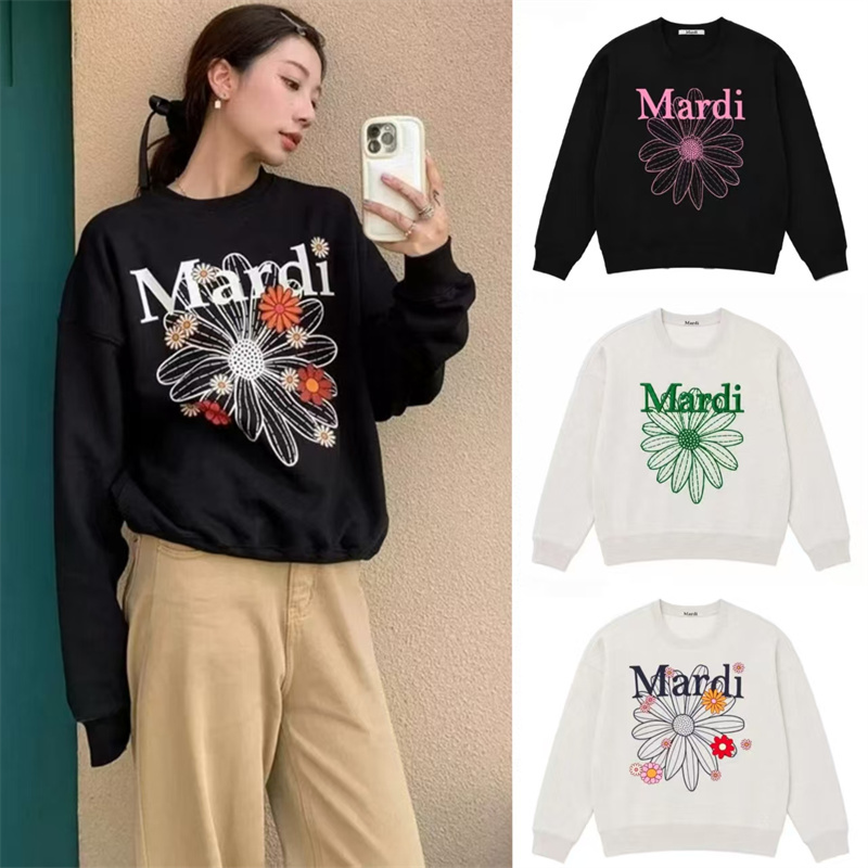 Mardisonic Autumn and Winter Embroidered Daisy Round Neck Sweatshirt for Women Fashionable Casual Loose Long Sleeves