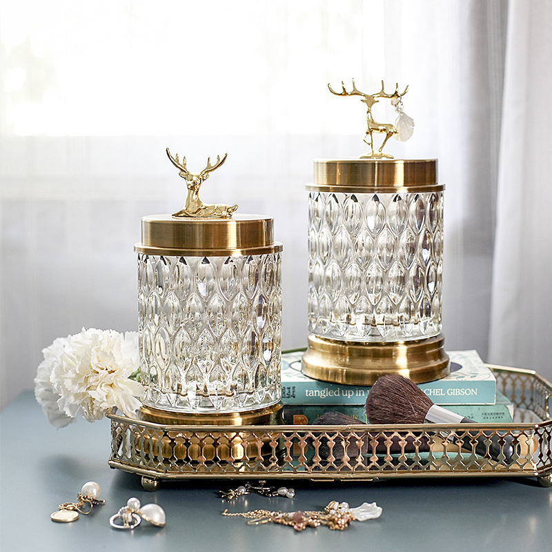 European-style elk storage jar living room metal glass jewelry jar creative candy jar American-style light luxury home decorations