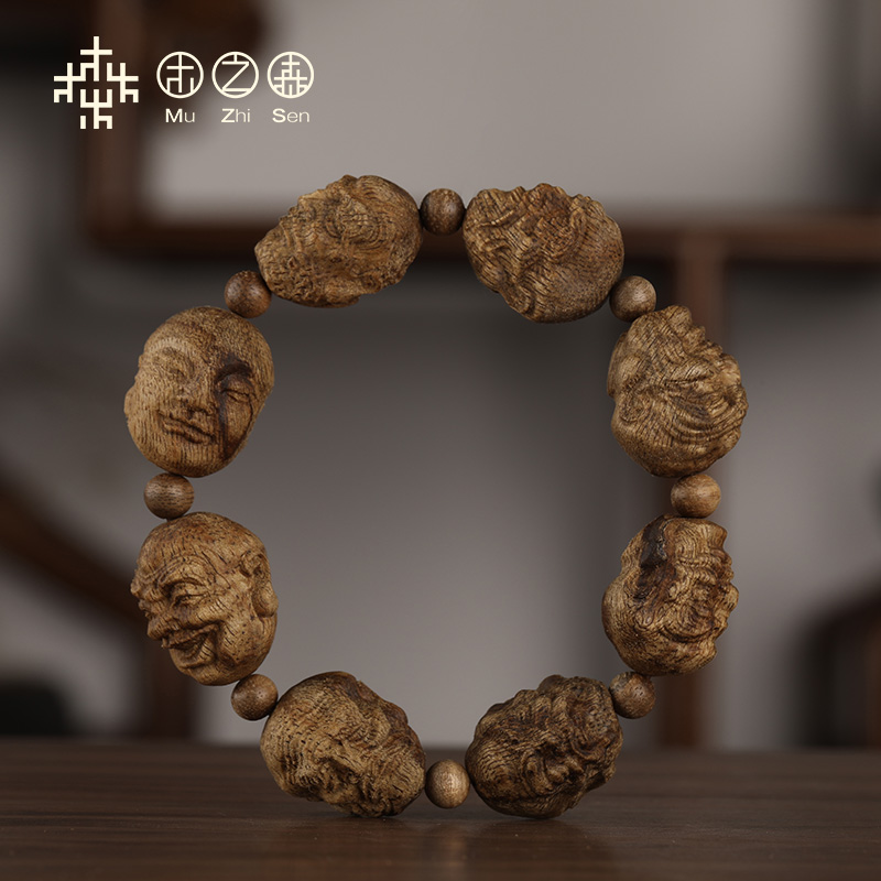 (Body of the Eight Rohan) Vietnamese Sprout Zhuang's Incense Hand Strings Natural Mineralized Old Materials Finely Carved Wood Buddha Pearl 12MM