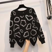 Shangxiu plus size womens clothing 2021 autumn foreign style fat sister fashion slimming all-match printed sweater top women