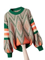 Shangxiu 2022 autumn and winter new large size womens round neck temperament contrast color versatile fashion slim knitted top