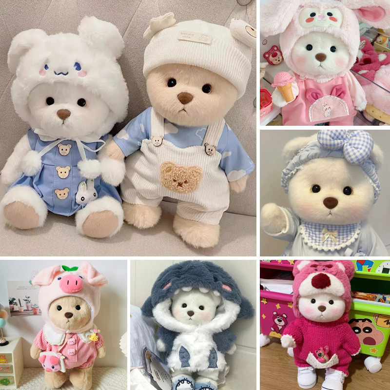 30cm Lina Teddy Bear Doll Clothes Internet-Famous Shark Hat Overalls Set Teddy Bear Doll Clothes Handmade Dress-Up for Girls