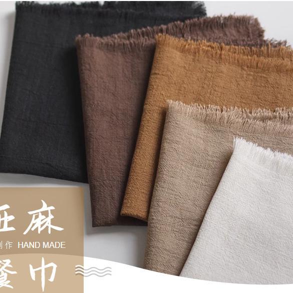 Washed Linen-Cotton Handmade Frayed Texture Napkin Japanese-Style Pleated Tea Towel Photography Background Cloth Tablecloth Photo Prop