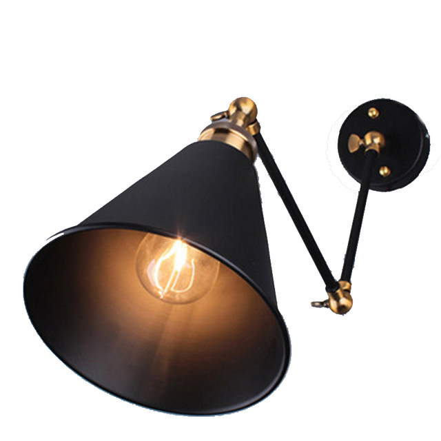 American Country-Style Wall Lamp Loft Retro Double-Section Rod Foldable Wall Lamp Industrial Style Black Umbrella Decorative Mirror Front Light