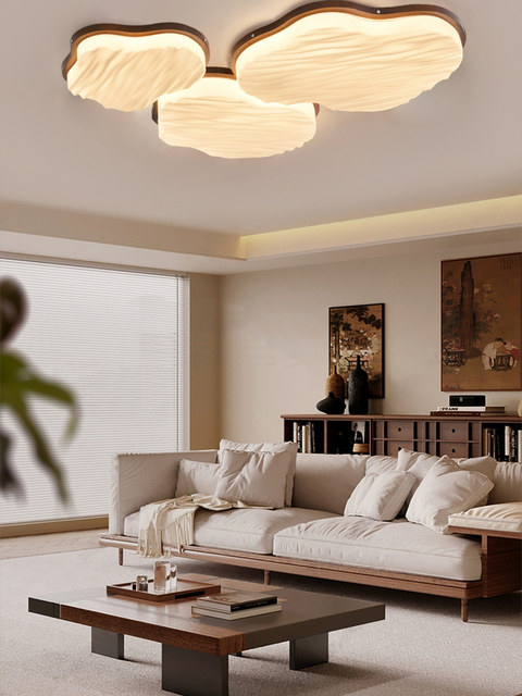 Medieval style walnut color living room cloud ceiling lamp wabi-sabi style cream retro eye protection children's room bedroom lamp