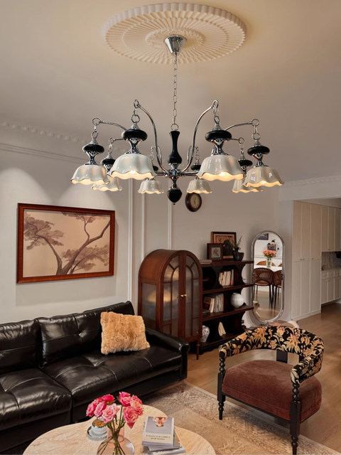 French retro style handmade ceramic living room multi-head chandelier, Nanyang style medieval bedroom chandelier, modern dining room chandelier