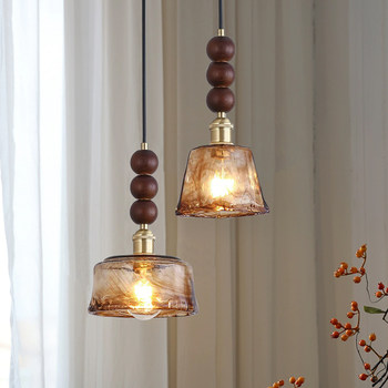 Medieval Walnut Bedroom Bedside Chandelier Wabi-Sabi Aesthetic Amber Brass Glass Restaurant Bar Single Head