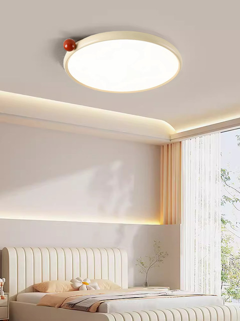 Full spectrum cream style bedroom ceiling lamp French small round beanie lamp eye protection room lamp simple ultra-thin ceiling lamp