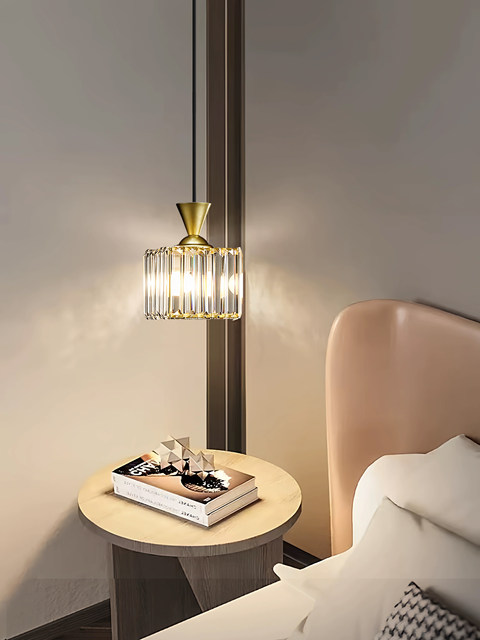 Light luxury style bedroom bedside small chandelier post-modern minimalist bar entrance light room single-head hanging wire crystal lamp