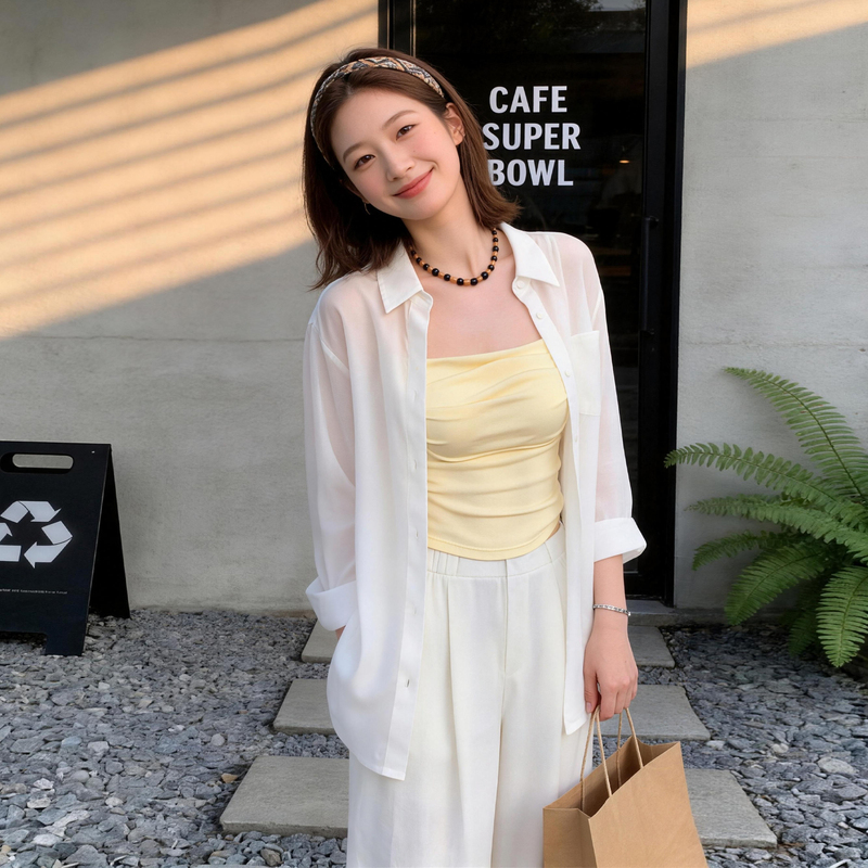 Lazy Style Tencel Lightweight White Shirt for Women, Summer Loose-Fitting Physical Sun Protection Blouse, Long-Sleeved Outerwear Top