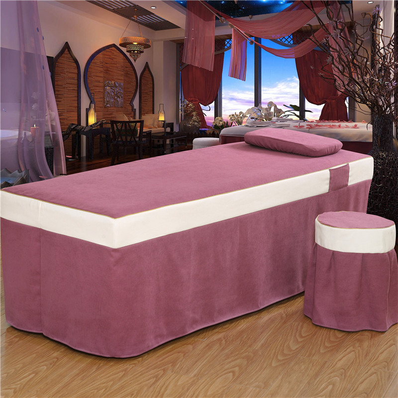 Beauty bedspread bedspread ba mảnh thẩm mỹ viện dành riêng đơn màu đơn giản bộ bàn ghế massage vật lý trị liệu châu Âu có thể được tùy chỉnh - Trang bị tấm ga bọc giường spa
