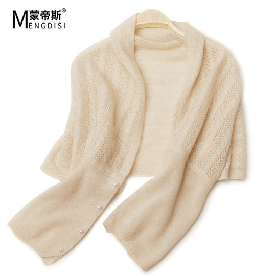 Autumn and Winter 100% Pure Cashmere Shawl for Women, Sun Protection Cape, Hollow Knit Poncho, Cardigan, Air-Conditioned Room Outerwear