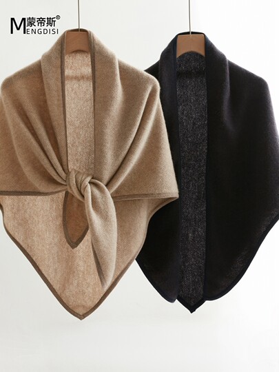 Autumn and Winter 100% Cashmere Triangle Scarf for Women, Warm Neck Protector, High-End Knitted Shawl, Dual-Use