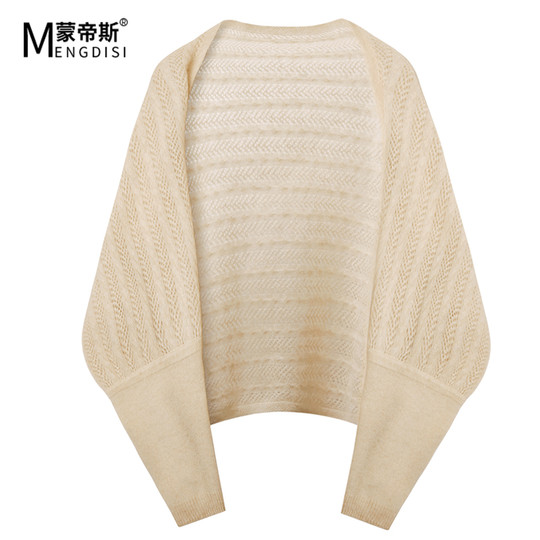 Autumn and Winter 100% Pure Cashmere Shawl for Women, Sun Protection Cape, Hollow Knit Poncho, Cardigan, Air-Conditioned Room Outerwear
