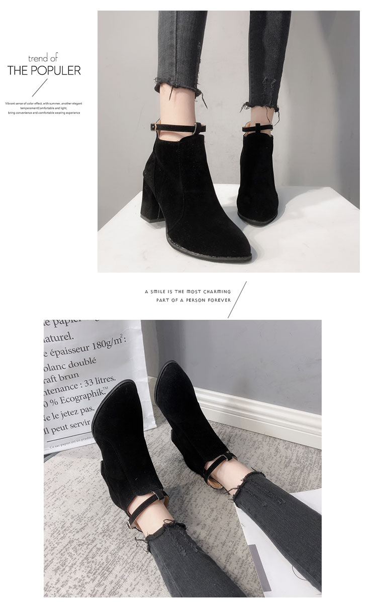Booties nữ mùa thu đông 2018 mới hoang dã dày dặn với thời trang Martin bốt mũi nhọn cao gót nữ đơn giản sang trọng giày boot nữ juno