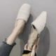 Baotou một nửa dép nữ 2018 phiên bản mới của Hàn Quốc dày với phần đầu lông vuông kéo với đôi giày Muller hoang dã của Anh giày sandal nữ