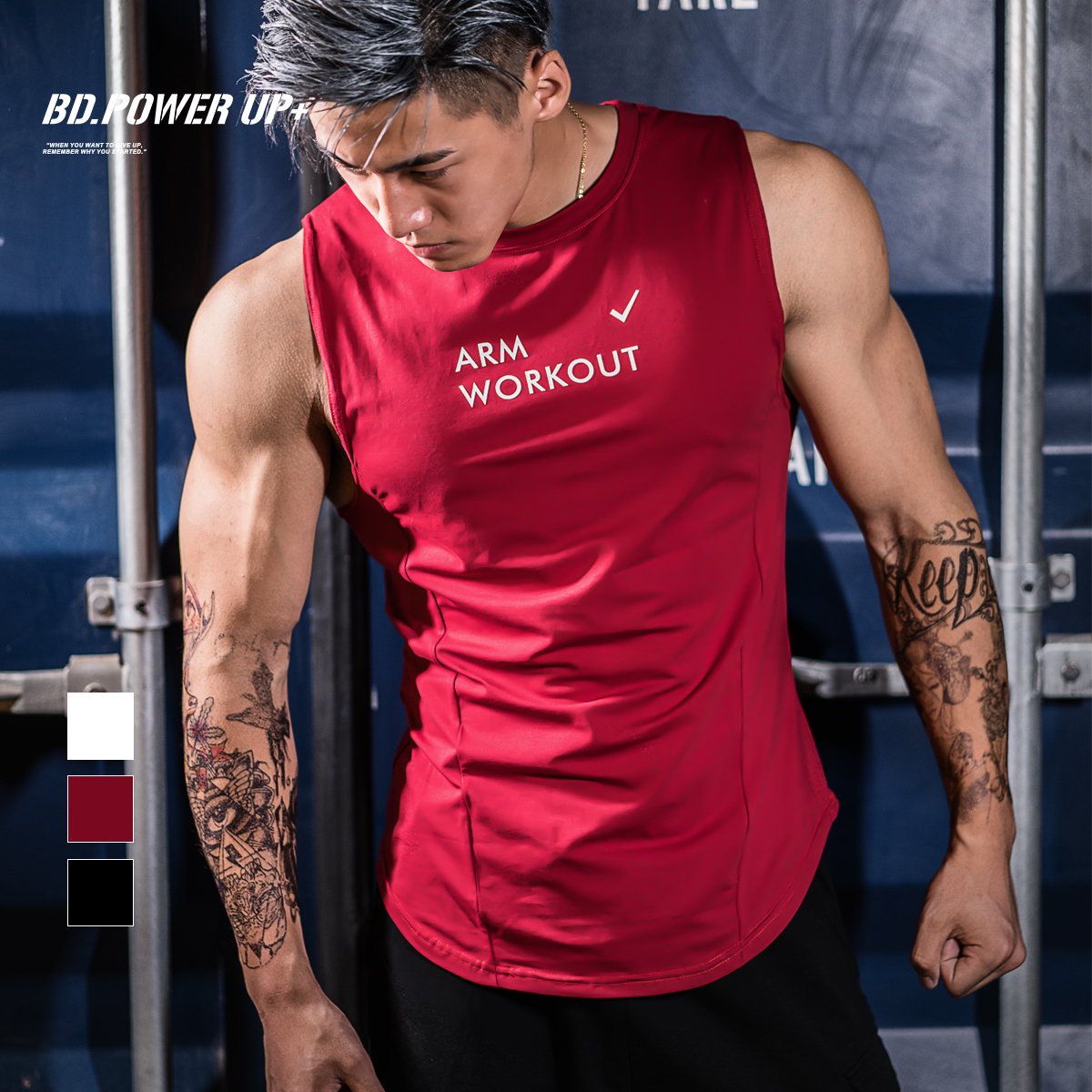 BodyDream sleeveless sports T-shirt medium and long version cotton crew neck letter fitness vest training running top men
