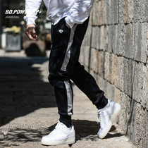 BD bodybuilding station new running fitness black closed small feet pure cotton breathable trend stitching sports pants men