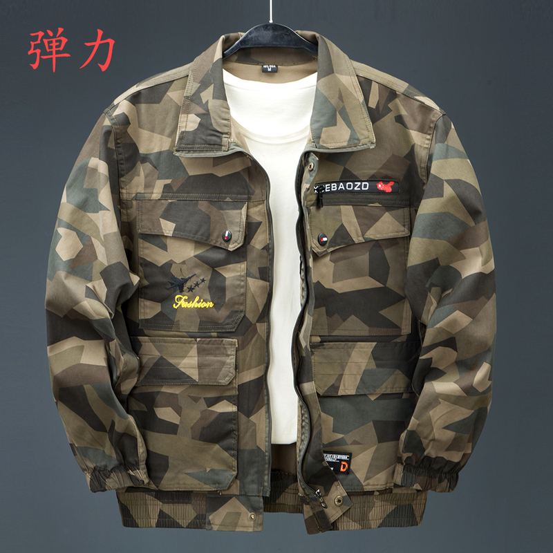 Camouflage Jacket Men's Coat Camouflage Clothing Top Men's Spring and Autumn Workwear Washed Jacket Coat 2021 Multi-Pocket