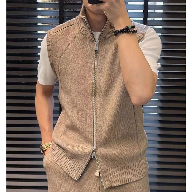 Autumn and Winter New Style Vest Zipper Sweater Vest Men's Trendy Fashion High-End Sleeveless Knitted Cardigan Vest Autumn and Winter New Style Vest Zipper Sweater Vest Men's Trendy Fashion High-End Sleeveless Knitted Cardigan Vest