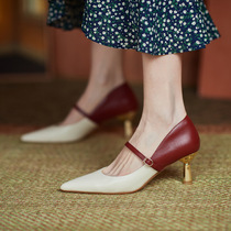 GAIAIER STYLE GENUINE LEATHER Ribbon ~ 2021 New Retro Elegant Custard With Shoes Single Shoes Womens Shoes