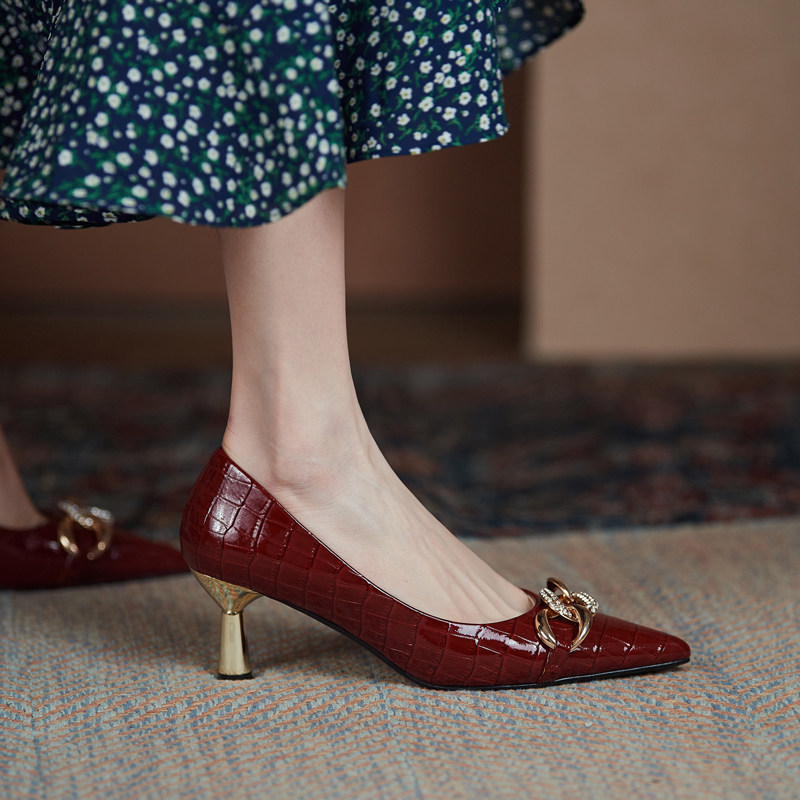 GAIIAER high-end cow leather genuine leather luxury ~ temperament fashion French style cow lacquered leather with women's single shoe high heel shoes