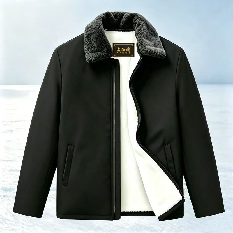 Wool Cotton Jacket for Men, Integrated Leather and Fur, Thickened and Warm for Middle-Aged and Elderly, Genuine Sheepskin Cotton Coat, Winter Dad's Jacket