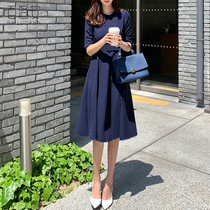 Bai Luoan A- line dress long summer New OL temperament high waist slim dress female commuter short sleeve skirt
