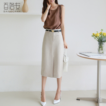 Bai Luoan fashion dress womens summer new Han Fan temperament irregular shirt high waist skirt two-piece set