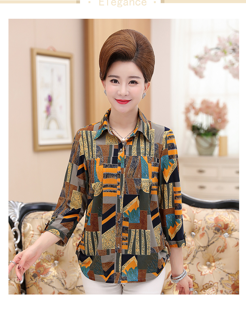 Áo sơ mi mẹ dài tay áo cardigan trung niên cỡ lớn ve áo T-shirt top mùa hè mỏng phần trung niên mùa xuân và mùa thu quần áo nữ - Cộng với kích thước quần áo quần nữ