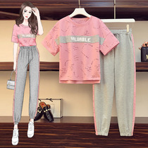 Brand discount store withdrawal cabinet clearance special price micro fat MM fashion leisure sportswear two-piece female summer personality fried Street