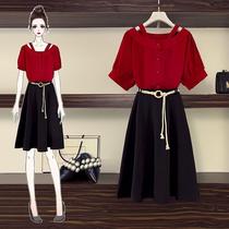 Brand discount store womens clothing withdrawal cabinet special size summer dress niche age reduction red coat skirt meat suit