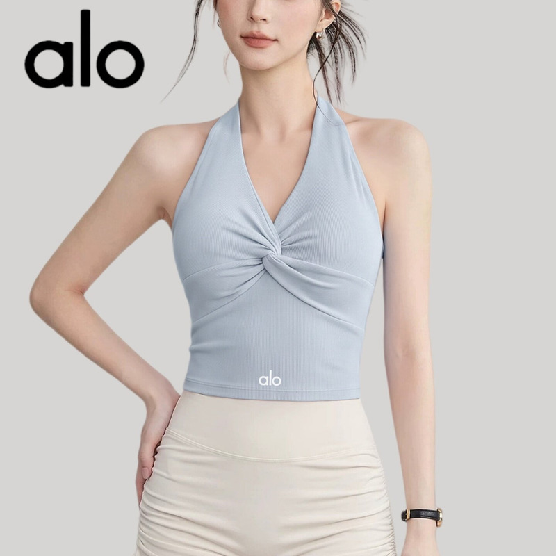 Aio Halter Neck Yoga Vest for Women, Summer with Chest Pads, Running Fitness Pilates Training Clothes, Beautiful Back Sports Top