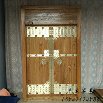 Solid wood antique door Chinese rural wooden door Old elm villa wall door Simple entry door Anti-theft double door