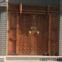 Solid wood elm double open door Antique Chinese rural self-built house wooden door Chinese antique villa courtyard door