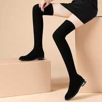 Over-the-knee boots womens flat bottom 2020 autumn new thin long barrel boots leather high barrel elastic boots large size womens boots 41