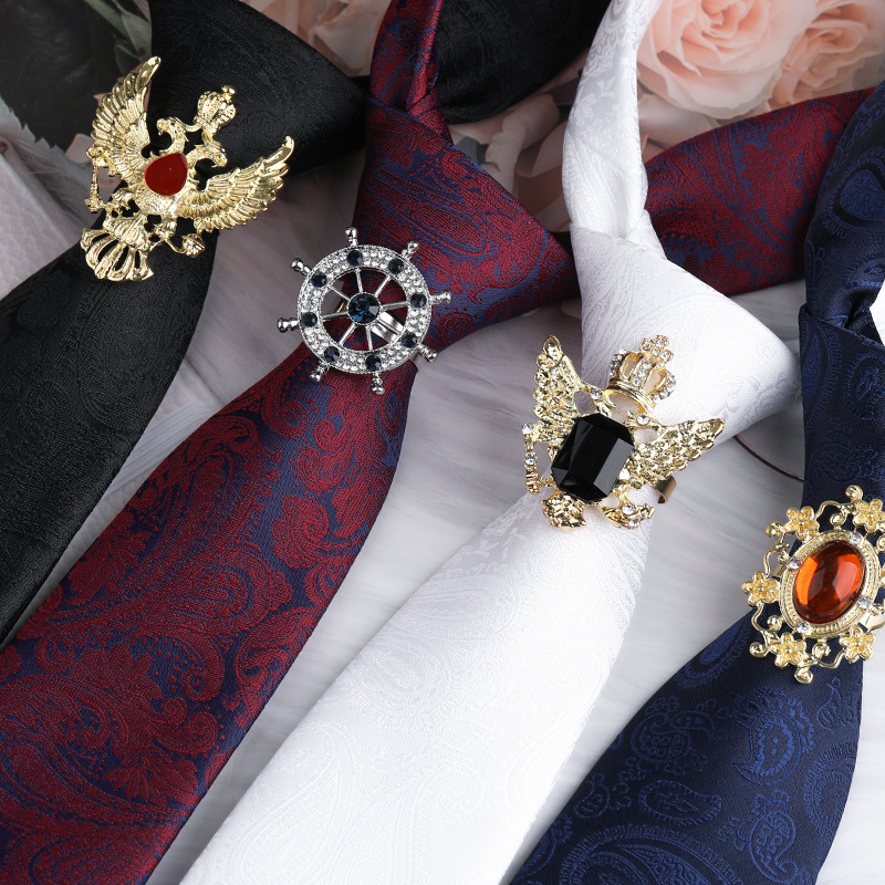 Men's Exquisite Tie Clip Tie Set, British Royal Style Rhinestone Shirt Tie Clip, Vintage Light Luxury Tie Buckle