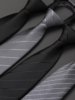 Men's Business Zipper Black Striped Tie Formal Wear Professional Korean Style Suit Interview No-Tie Lazy Easy-To-Pull Trendy Tie