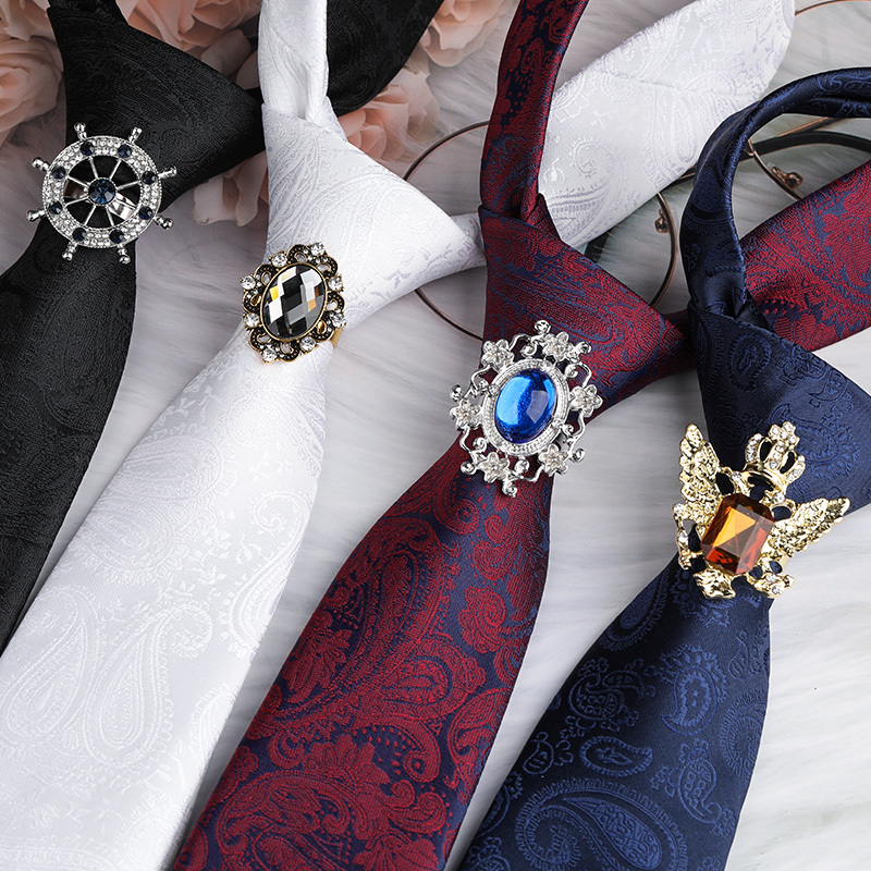 Men's Tie Clip, British Royal Style Rhinestone Tie Ring Clip, Suit Shirt Fashion Tie Clip, Vintage Knight Tie Buckle