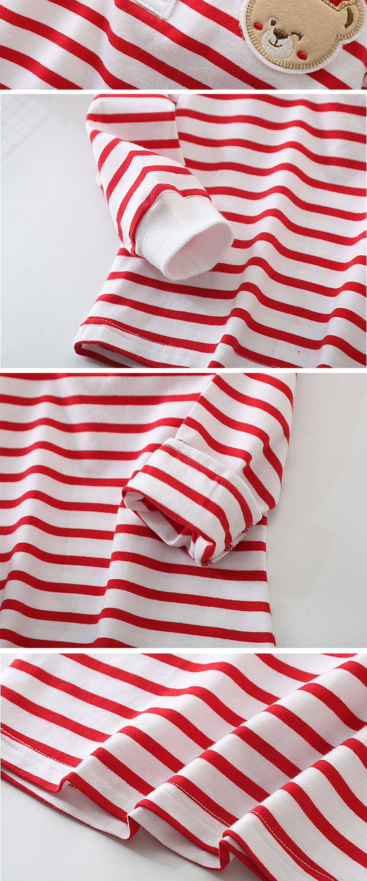 2018 phiên bản Hàn Quốc của mùa thu mới quần áo cô gái sọc đáy áo gấu bé trai cotton dài tay áo thun áo phông không cổ bé trai