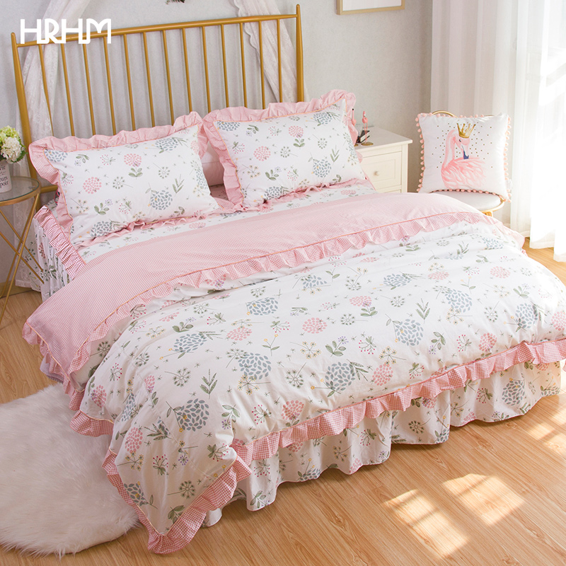 HRHM early spring romantic fairy cotton new four-piece cotton bed skirt big bed single Type 1 8m2m princess style