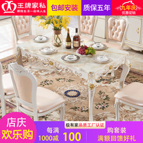 European marble solid wooden table and chair combination rectangular dining table small family luxury villa dining room furniture