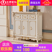 European style new shoe cabinet solid wood white marble household with inbound explosion simple double door three doors closed hall cabinet